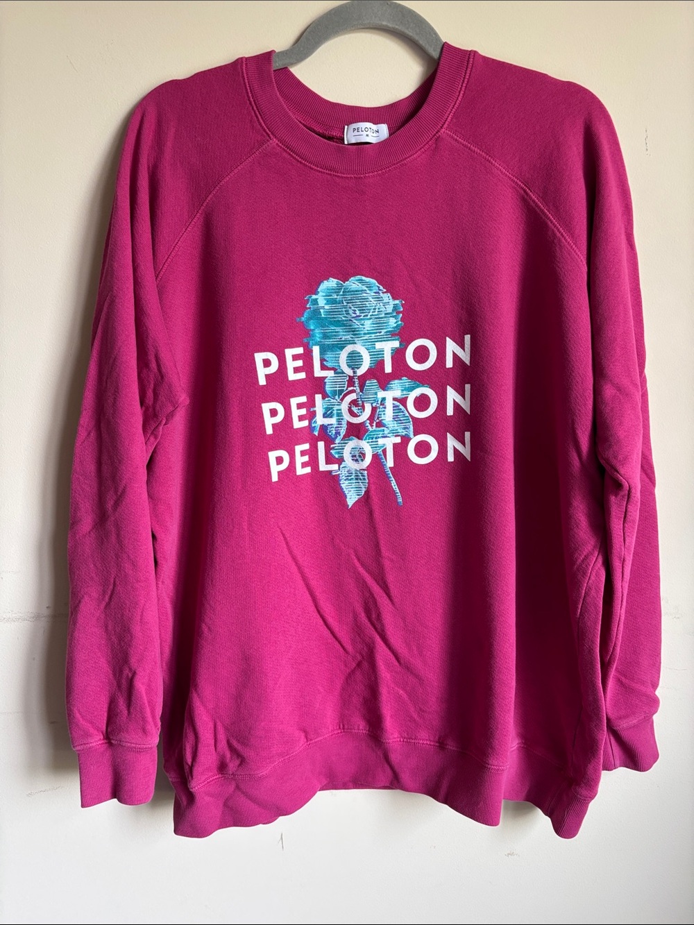 Peloton Fuchsia Crewneck Sweatshirt with Teal Graphic